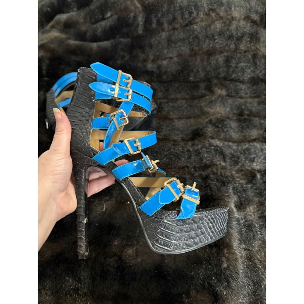 Scene Abrea electric blue gladiator cage stiletto heels 8.5 - Picture 3 of 5
